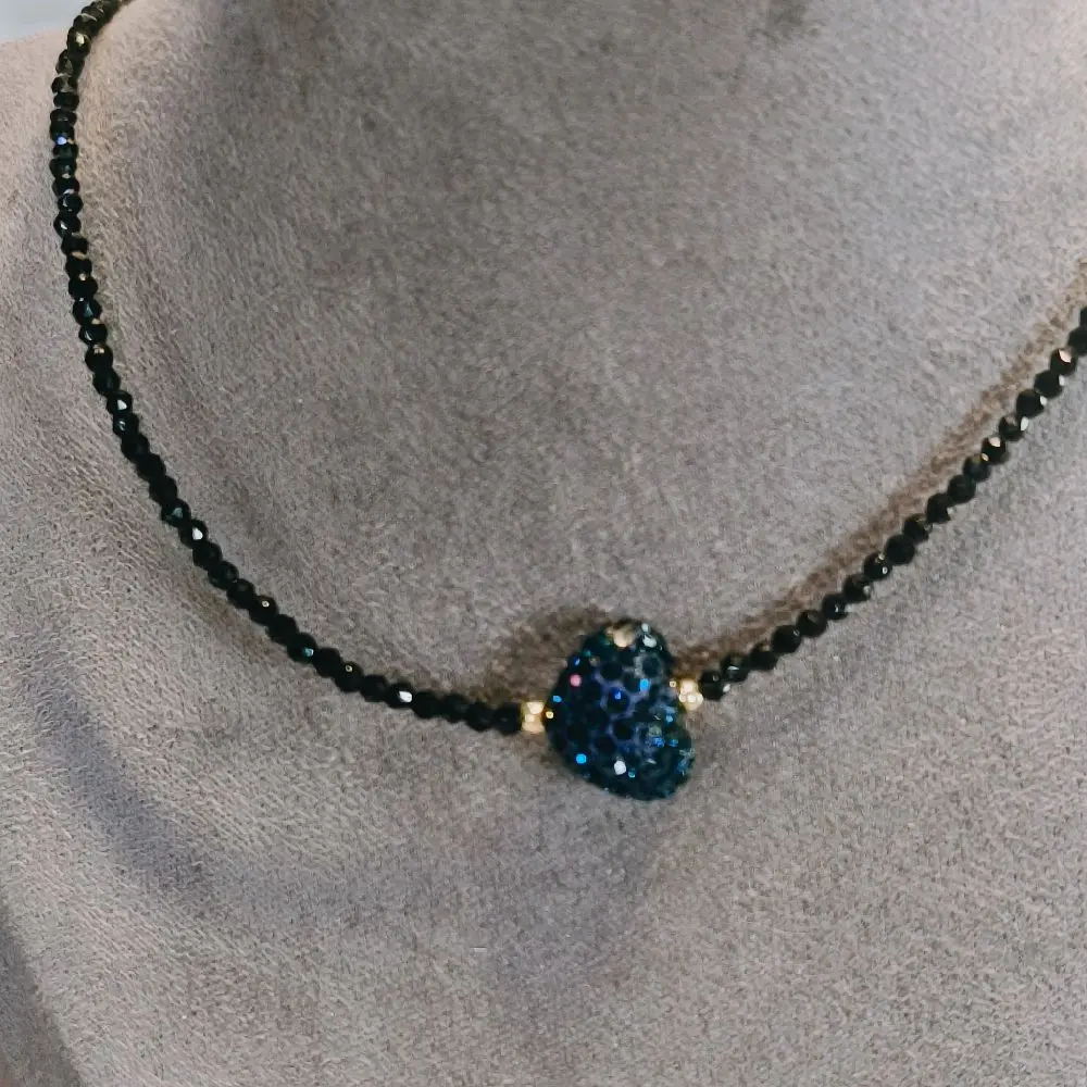 Non-Tarnish Black Beads Choker Necklace - Gold, Silver Options, Heart Pendant with Pearl Crystal, Female Heart Shaped Necklace Chain,Gifts for Mom,  Girl Birthday Gift.