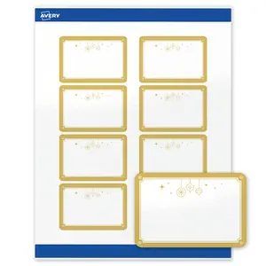 Avery Printable Labels with Sure Feed Technology, Rectangle, 2" x 3", Pre-Printed Metallic Gold Hanging Ornaments Design, Glossy White, Laser & Inkjet Compatible, 80 Total