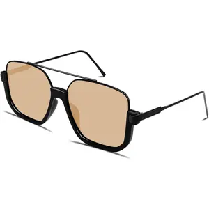 Retro Oversized Aviator Sunglasses for Women Men Square Double Bridge Pilot Sun Glasses 70S Trendy Shades GUVIVI