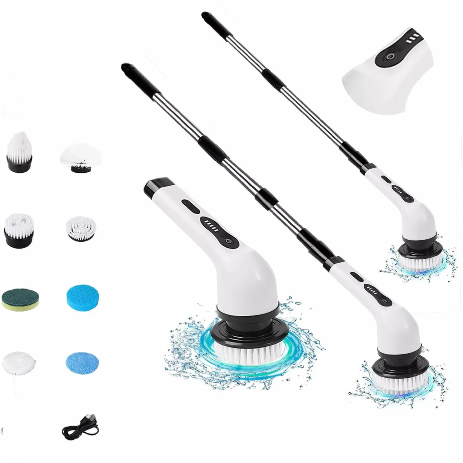 Cordless Spin Scrubber - USB Rechargeable Electric Cleaning Tool, Adjustable Speed, 8 Replaceable Brush Heads, Back Pain Relief for Bathroom, Kitchen Home Improvement Cleaning