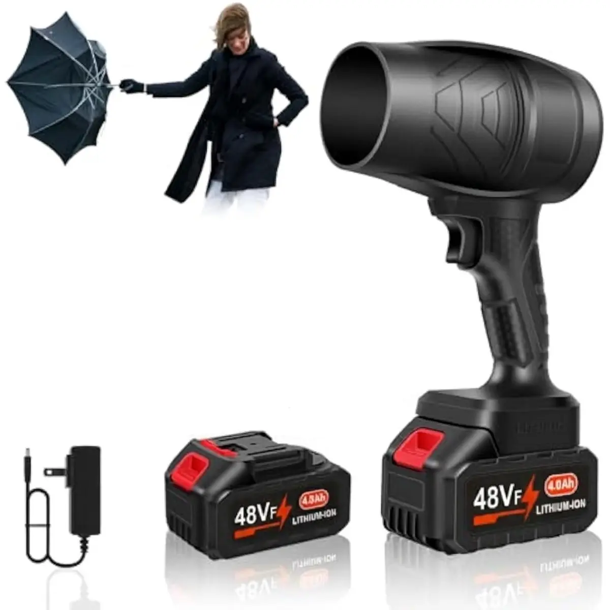 Thrust Electric Turbo Jet Blower  Brushless Motor Handheld Air Duster Fan Home Dust Clean, Snow/Leaves Car Dryer, Garden Courtyard Outdoor Use Tool（Detachable lithium battery*1,Blower main unit*1,Charger*1）