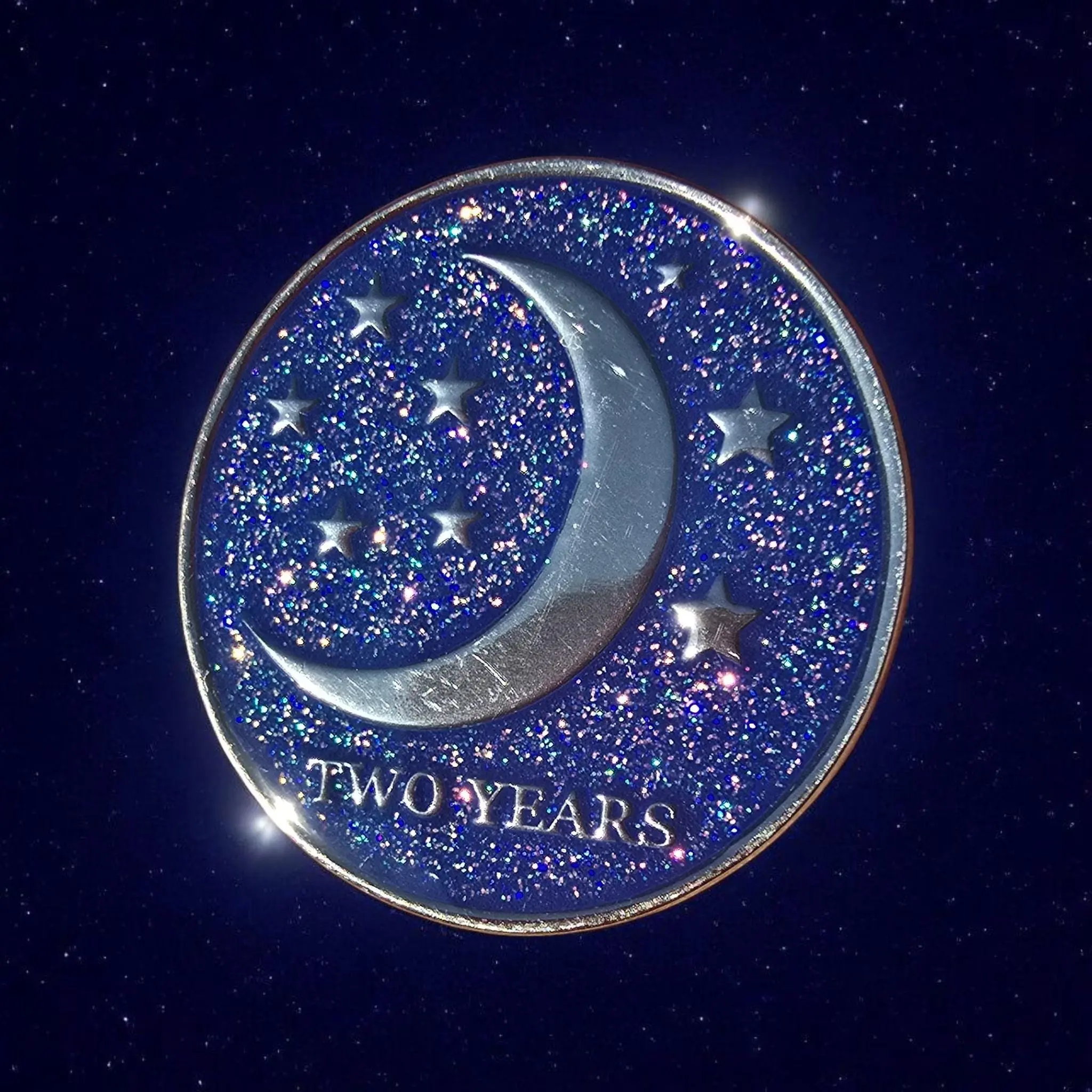 Sun and Moon: Two Year Sobriety Chip. One Day at a Time; 2 Years Sober Coin.