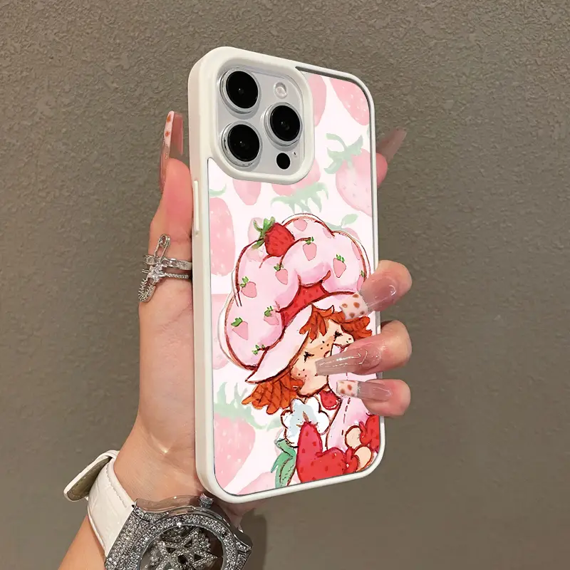 Magnetic TPU Silicone Smartphone Cover for iPhone 17,16 E Pro Max,15 Plus,14,13,12,11,XS,XR - Strawberry Girl Aesthetic Print, Shockproof, Lightweight, Scratch-Resistant Cellphone Accessories