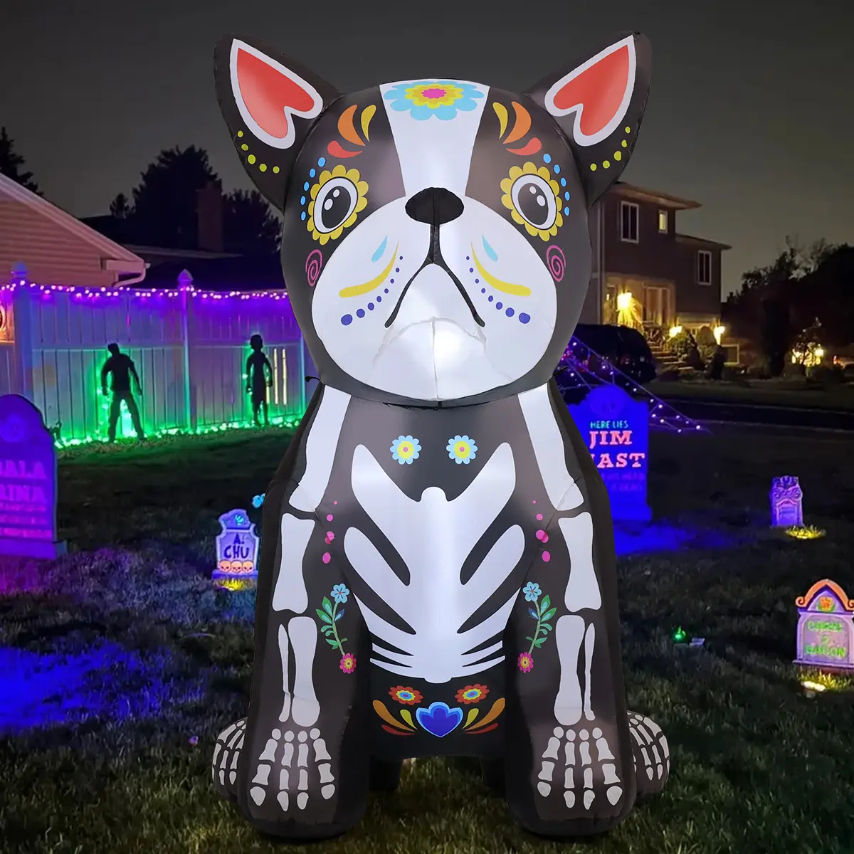 GOOSH 5 FT LED-Lighted Day of The Dead Dog Balloon Inflatable - Halloween Aesthetic Balloon Decor, Lighted Party Supplies, Creepy Cute Mexico-Themed Outdoor Garden Holiday Decor for Family