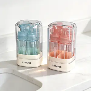 4-in-1 Travel Dispenser Bottle for Toiletries Portable Cosmetic Shampoo Storage Lotion Compact Plastic Container Wholesale Easy Press Smooth Flow