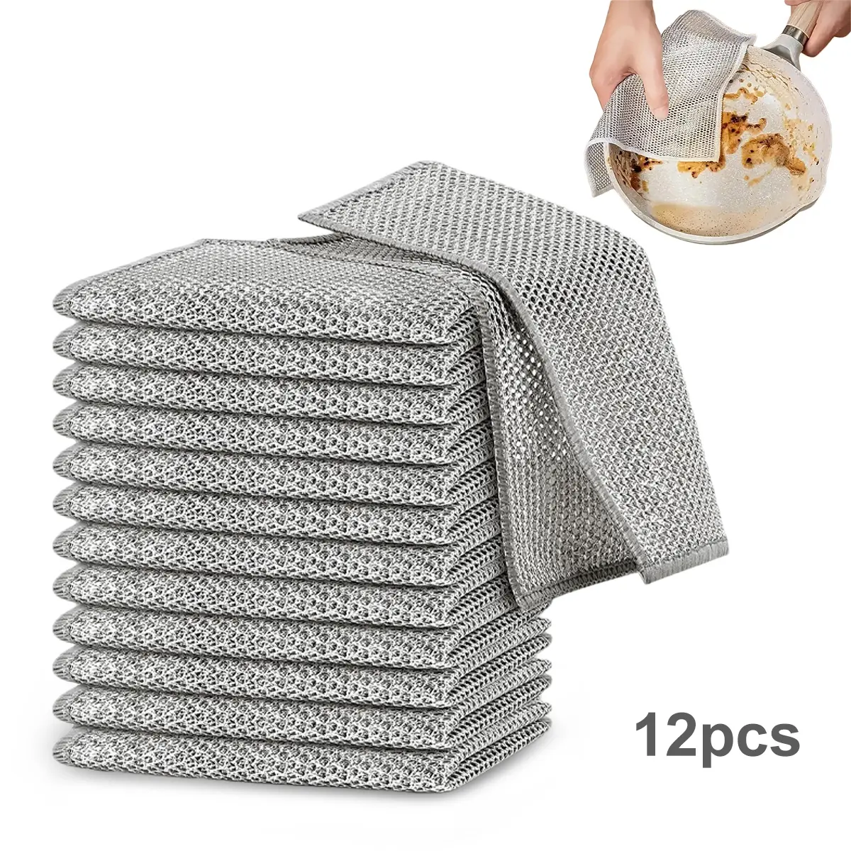 12 Pack Steel Wire Dishcloths, Reusable Multipurpose Kitchen Cleaning Scrubber Pads for Dishes, Pots, Pans, Stovetops, Sinks & Bathroom Surfaces