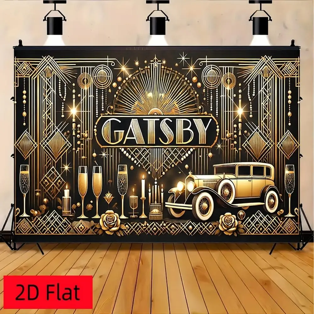 1pc Luxury Gatsby Glam Art Deco Golden Textile Backdrop - 1-Piece Durable 2D Flat Soft Texture Multi-Size Decor, Roaring Twenties Theme Indoor Party Event Birthday Banner Ornament