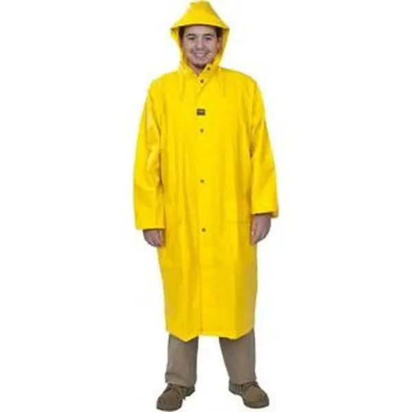 Helly Hansen Waterproof High Visibility Work Safety Rain Coat - Model 70306-310, Size 2XL, Yellow, 2 Pockets, 46-48" Chest, PVC & Polyester Material, Zipper & Snaps Closure, Zip&Snaps