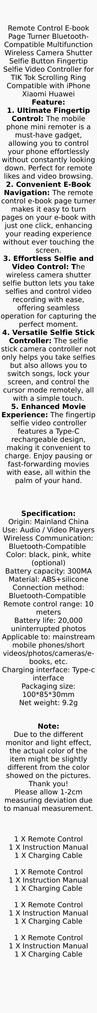 Scrolling Ring Remote Control E-book Page Turner Bluetooth-Compatible for TIK Tok