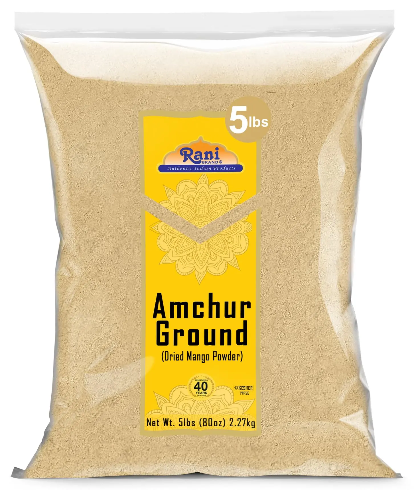 Rani Amchur (Mango) Ground Powder Spice 80oz (5lbs) 2.27kg Bulk ~ All Natural | Gluten Friendly | Vegan | NON-GMO | Kosher | No Salt or Fillers | Indian Origin