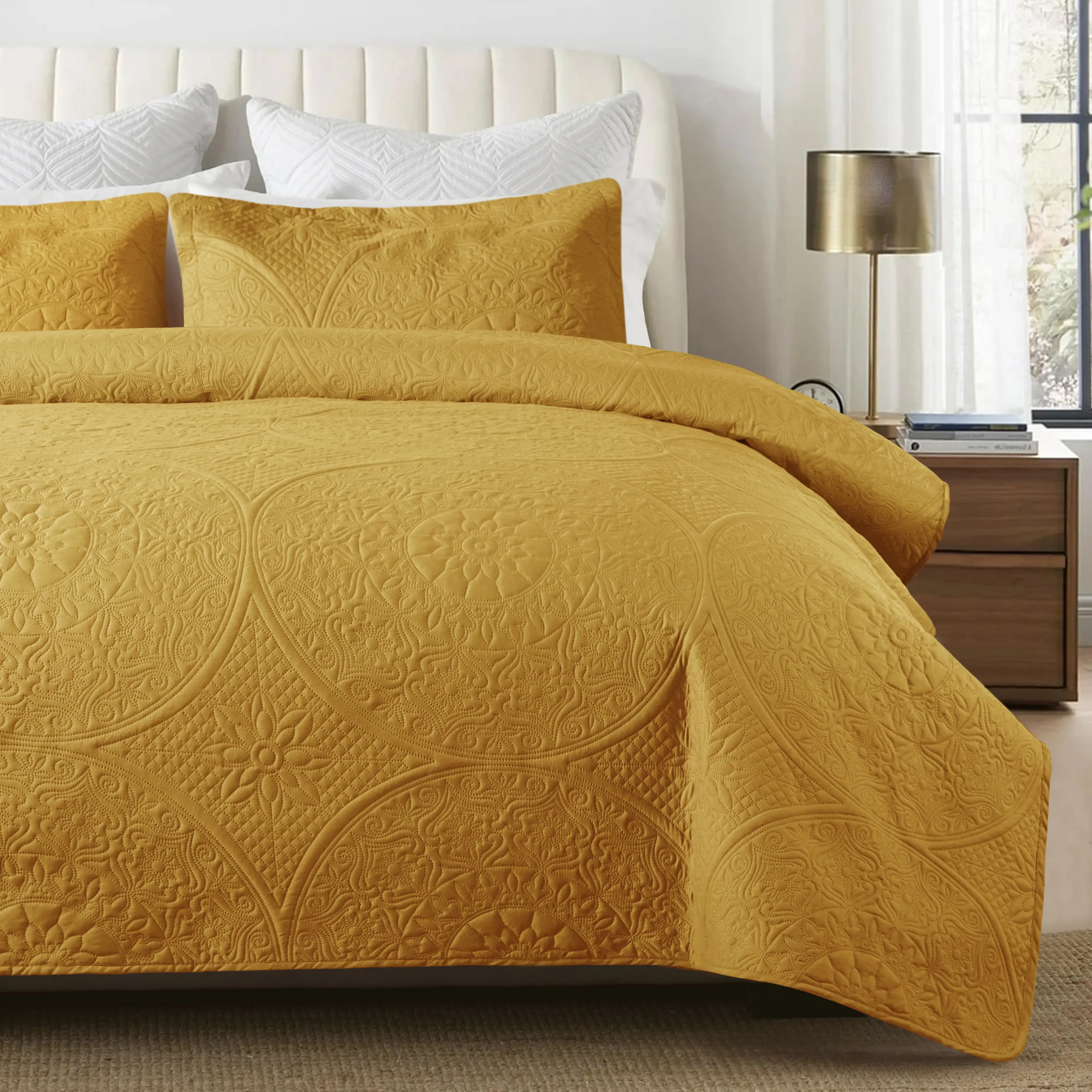 Bedspread for Queen Bed Blue Bedspreads - Soft Bed Summer Lightweight Bedspread Comforter - Modern Style Coin Pattern Coverlet for All Season - 3 Pieces (1 Quilt, 2 Pillow Shams)