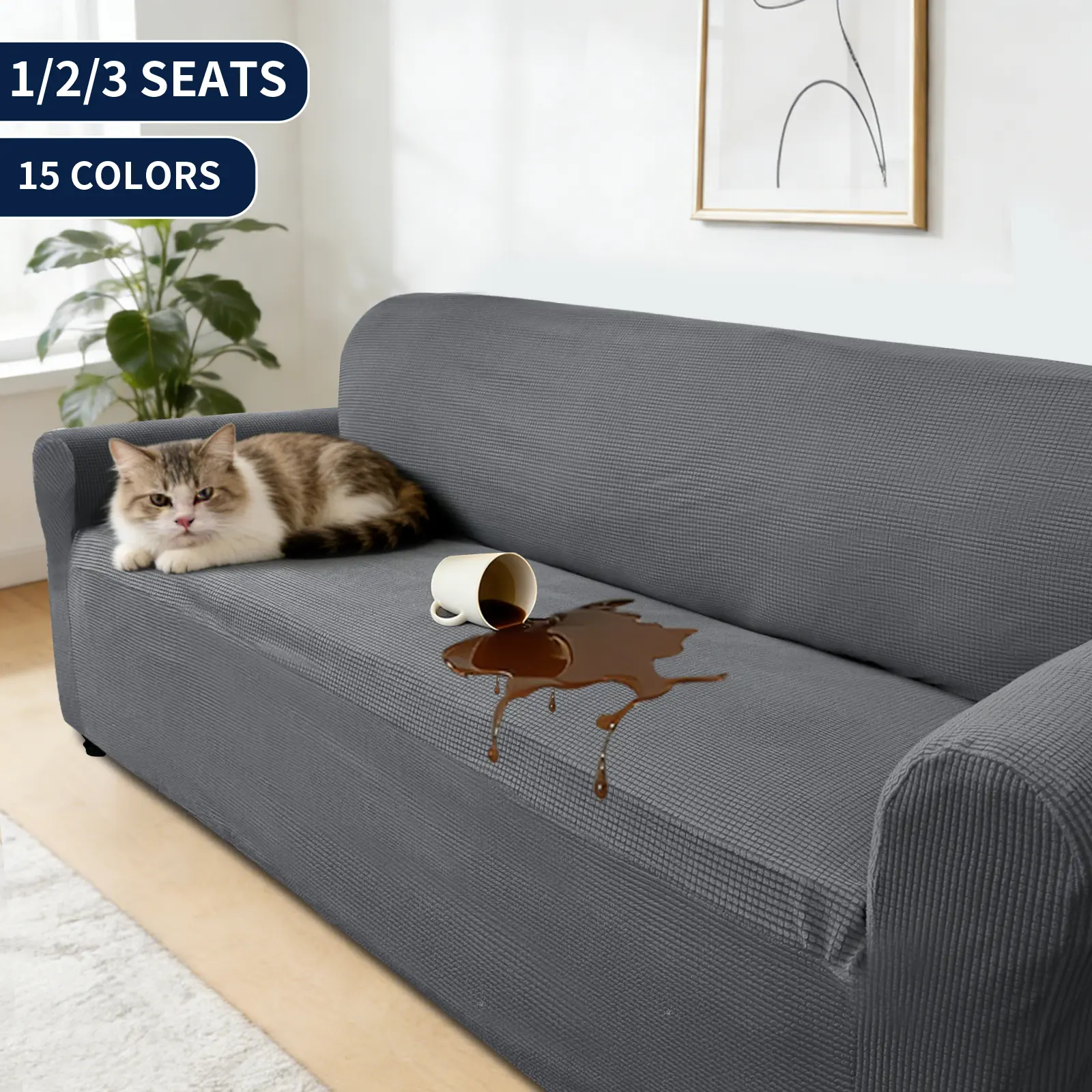 Easy-Going 100% Waterproof Sofa Cover - Elastic Stretch Anti-Slip Jacquard Slipcover for 1/2/3 Seats, Pet-Friendly Washable Soft Furniture Protector for Living Room Home Decor (1 Count), Sofa Covers,back to school,dorm essentials,home essentials