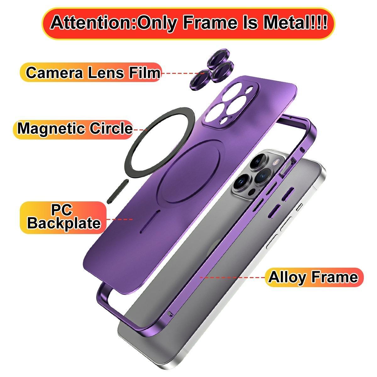 Alloy Aluminum Metal Frame with MagSafe Magnetic PC Backboard (Not a full metal case), for iPhone 17 Pro Max 17 Air 17Pro 16 15 14 13 12 Pro Max Ultra Thin Phone Cover with Full Coverage Lens Protector Support Wireless Charging Durable Shockproof Casing