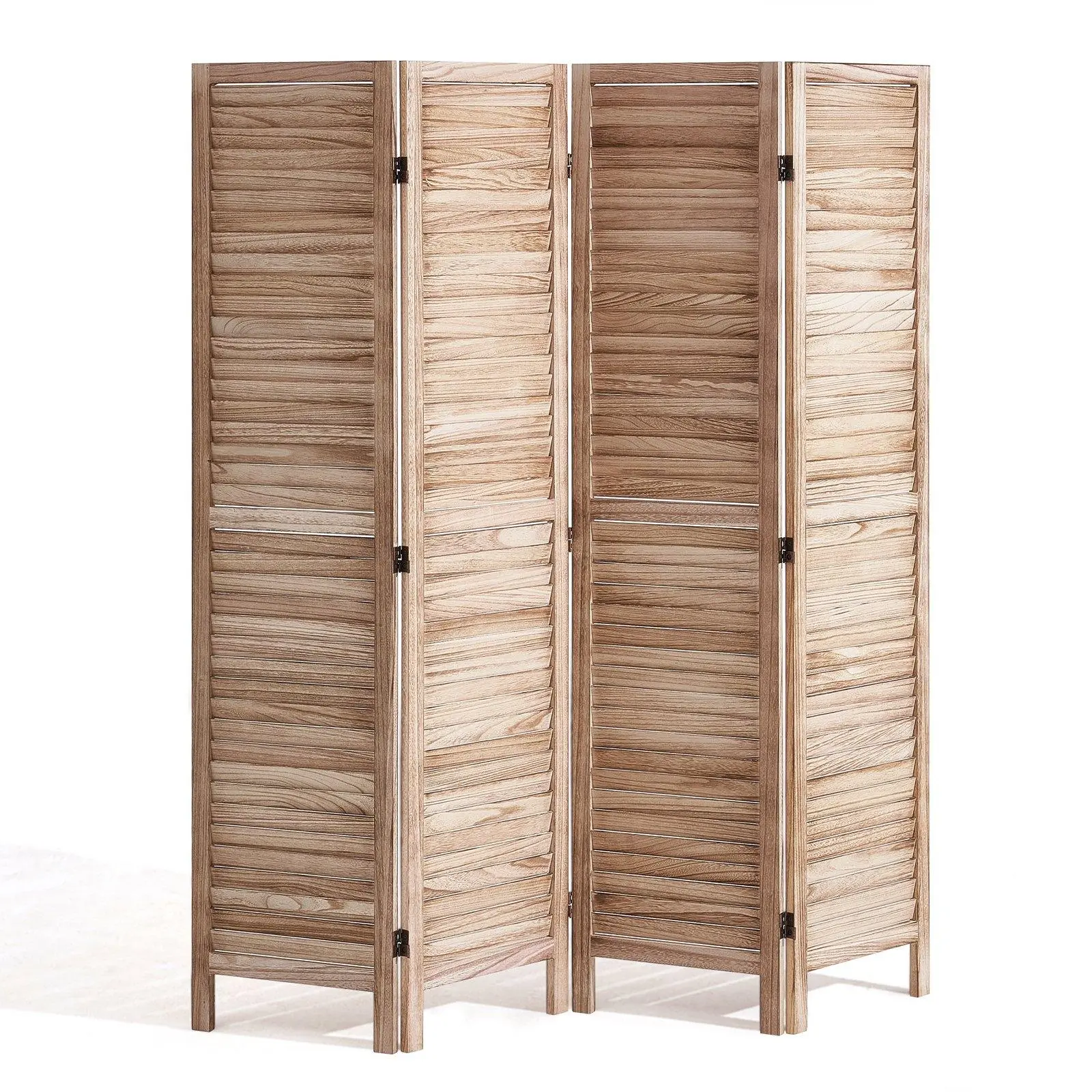VEVOR Freestanding Foldable Privacy Partition, 4-Panel 64-Inch Tall Rotatable Louvered Wood Space Divider, Portable Indoor Decor Screen for Home, Office, Room Separation#BackToSchool