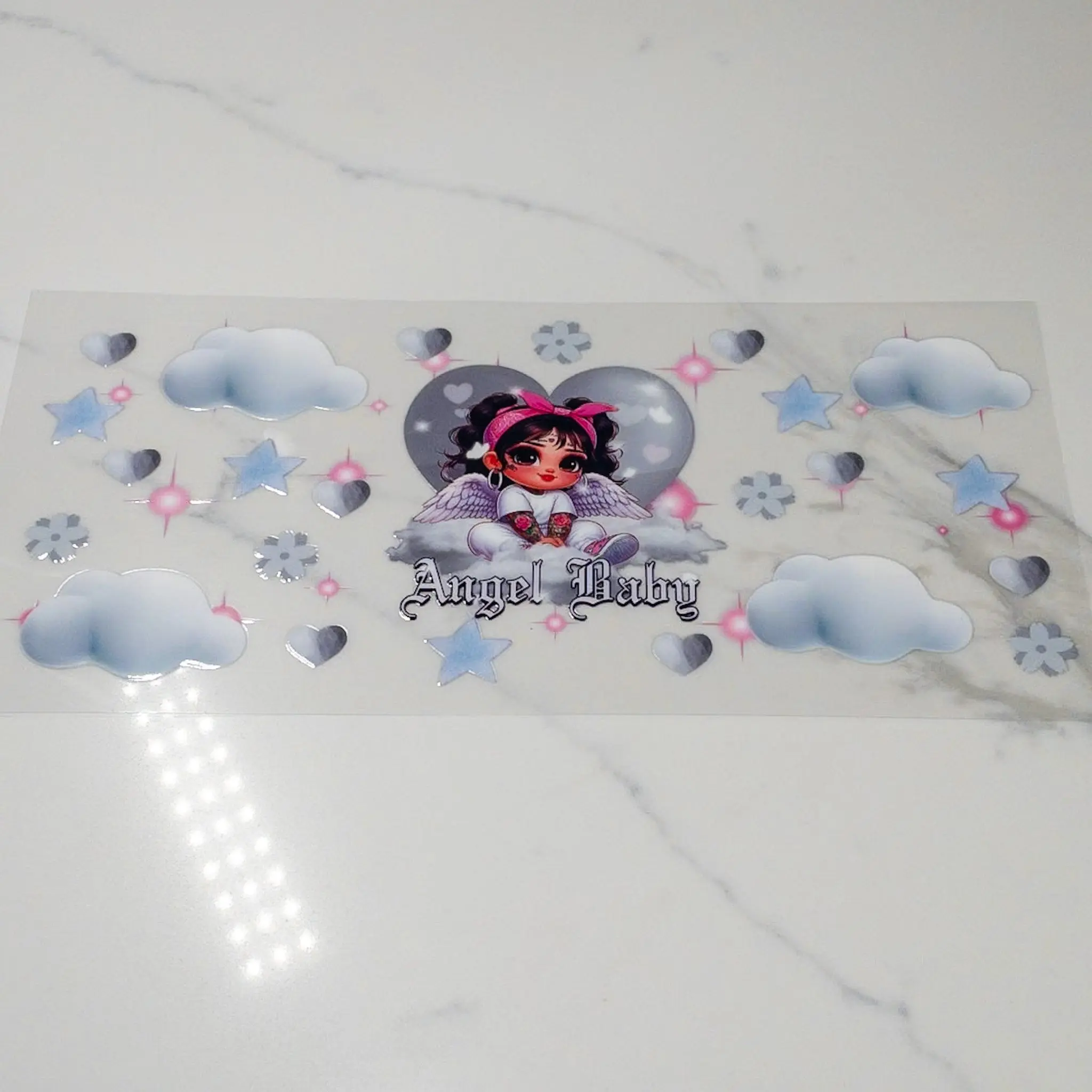 Gray Clouds hearts angel baby pink bow