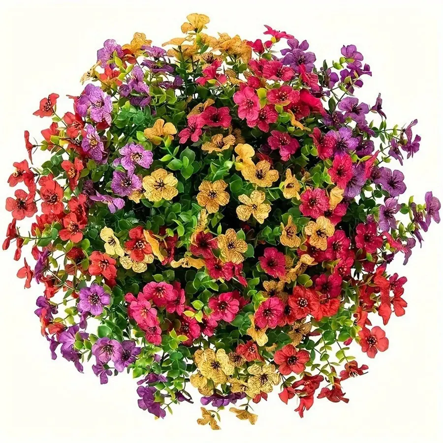 Outdoor Weatherproof UV-Resistant Artificial Plastic Flowers Bundle, Lightweight Decorative Ornaments for Porch Window Box, Home Garden Party Decoration