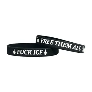 F*CK ICE - Free Them All Wristband Awareness Activist 100% Silicone Rubber 12.7mm Width 2mm Thickness Comfortable Breathable Water Resistant Protest Bracelet