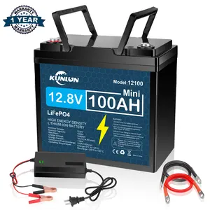 12V 100Ah Mini  LiFePO4 deep cycle rechargeable lithium battery with 10Ah charger, over 5000 life cycles, built-in BMS, perfect backup power, off-grid home energy storage core series, maintenance free