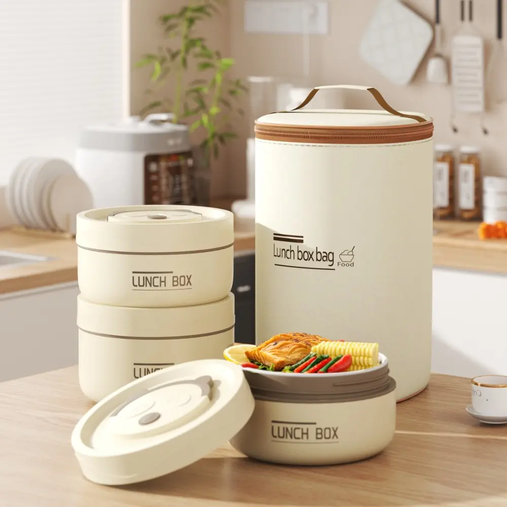 Insulated Stainless Steel Lunch Box Set, Portable Stackable Food Container with Lunch Bag & Tableware, Microwave-Safe Cooler for Adults, School & Office Use
