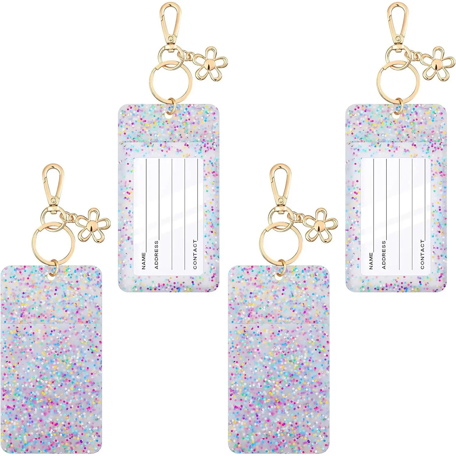 4 count Glitter ID Badge Holder for Classroom Bling Badge Clip Cute Card  Silicon ID Holder with Key Ring for Women Student Nurse  Teacher