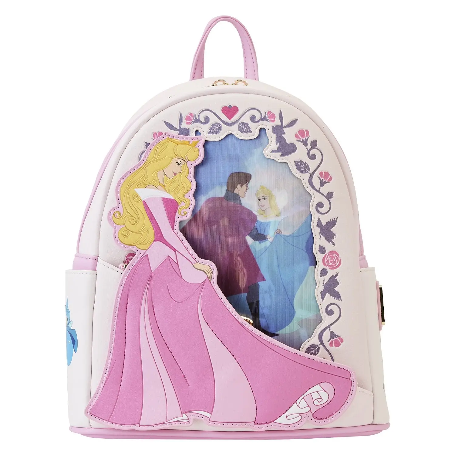 Loungefly Disney Sleeping Beauty Aurora & Prince Phillip Lenticular Faux Leather Mini Backpack, Casual Everyday Carry for Female Adults, Animated Character Element Backpacks