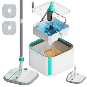 KZKR Spin Mop and Bucket Set, Clean & Dirty Water Separation,  Baseboard Cleaning, Detachable Inner Bucket, Self-Standing, Adjustable Handle Rotatable 360° Mop Head, with Brush floor cleaning