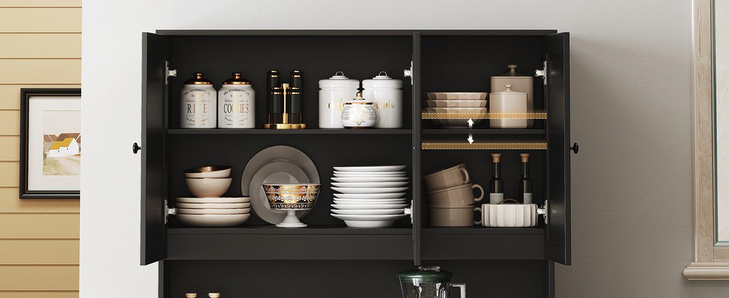 【SPOTLIGHT DAY】ONBRILL 71" Tall Kitchen Pantry Storage Cabinet with Microwave Stand & Door Shelf, Freestanding Kitchen Hutch with 6 Doors and Adjustable Shelves, Modern Food Pantry for Kitchen, Dining Room