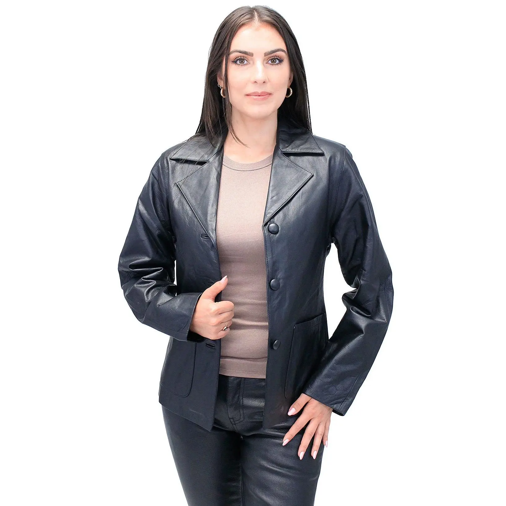 Women's Genuine Lambskin Leather Pocket Blazer Jacket #L2491PPK (S-2X)