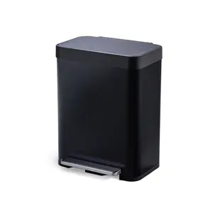 Home Zone Living 13 Gallon Kitchen Trash Can with Soft Close Lid, Liner-Free Stainless Steel Body, Matte Black