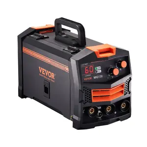 VEVOR MIG130 Welder, 130A Synergic Mig Welding Machine, 110V Gasless Flux Core, Portable with IGBT Inverter & Digital Display, 8mm Welding Thickness