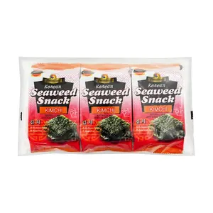J-BASKET Korean Kimchi Seaweed Snacks - 3 Packs (15g Each) - Savory & Spicy Roasted Nori Crisps