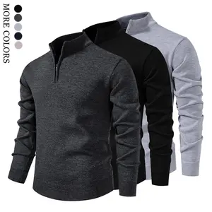 Men's Winter Solid Color Minimalist Fleece Lined Thick Zip Up Pullover with Warm Lining, Suitable for Commuting, Outdoor Activities, Sports Wear, A Must Have Thick Pullover Sweatshirt for Autumn and Winter
