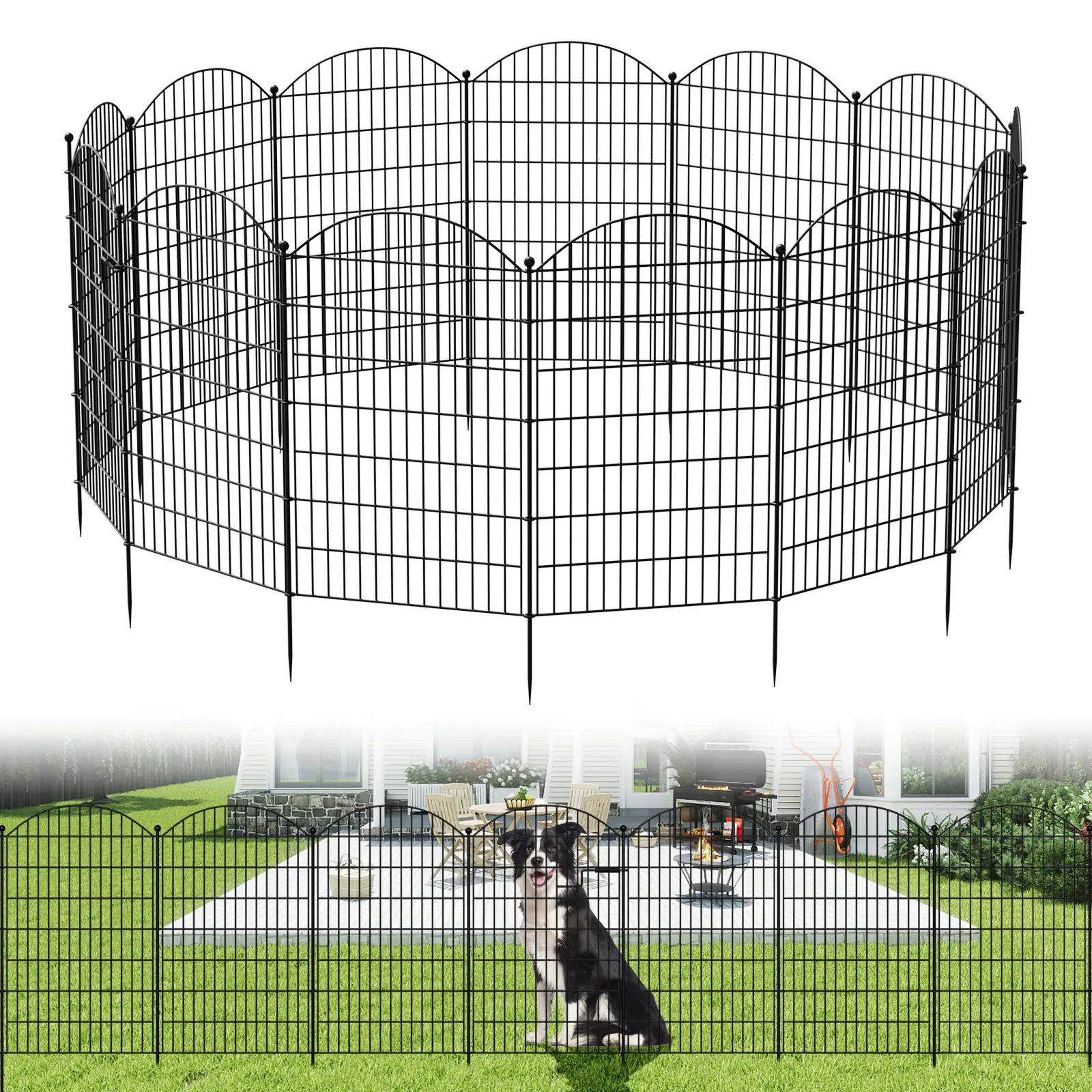 Lilypelle 7-13 Panels No Dig Ground-Mounted Decorative Fence with Gate, 40" H Rustproof Metal Animal Barrier for Dogs, Open Grid Supports Growth Garden Edging Border for Outdoor Yard, Patio, Ground-Mounted Decorative Fences