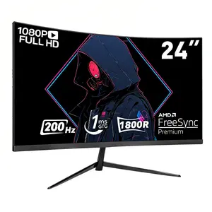 24” 200Hz FHD Slightly Curved IPS Gaming Monitor 1ms, 110% sRGB, HDR, VESA, Eye Protection, DP/HDMI, Metal Stand for Esports & High-Performance Gaming