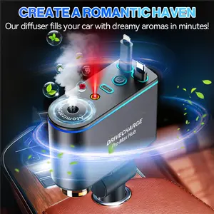 Smart Car Charger & Aromatherapy Diffuser with Starlight Mood Lighting - Retractable Fast Charging + 3 Premium Perfumes for the Ultimate Car Experience – Perfect Christmas Gift for Men & Car Enthusiasts，Mother's Day Gifts