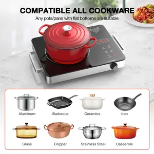 110V Portable Electric Induction Stove, Infrared Heating Cooktops (Knob Control), Single Burner Countertop Stove (With Handle), 3-Hour Timer Function, Compatible with for All Cookware
