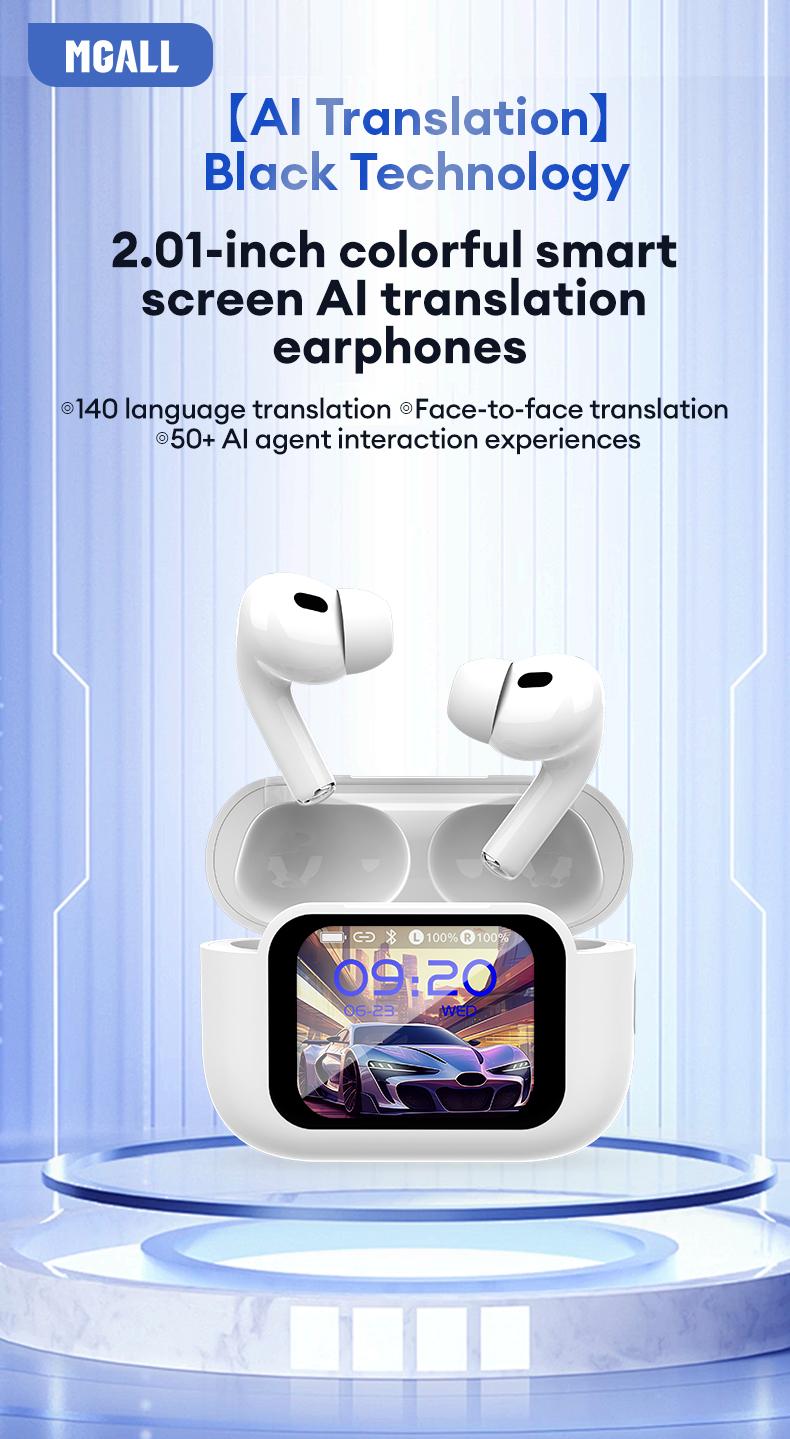 MGALL Y49 Multifunctional Wireless Headphones Supports 169 Language Translation, with 2025 Bluetooth 6.0, Colorful LCD Smart Touch Screen, Personalized Screensaver, Hi-Fi Sound, IPX5 Waterproof, Ideal for Office, Study, Sport & Calls