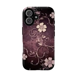 Moody Floral Phone Case, Dark Academia Aesthetic Vintage Flower Tough Case –  Vintage Botanical Compatible with iPhone 7–17 (SE, Plus, Pro, Pro Max) & SS Galaxy S22–S25 (Plus, Ultra), Cute Gift for Her, Vintage Dark Deep Purple Floral Aesthetic