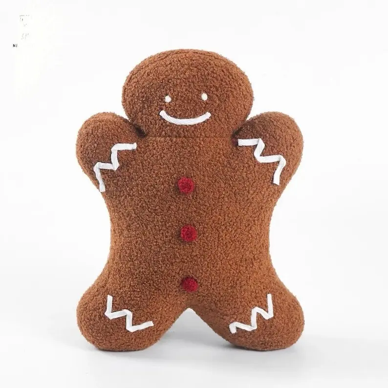 combo 2 - Gingerbread Man Sherpa Pillow, Gingerbread Man Pillow, Faux Fur Christmas Pillow, Snowman Pillow, Decorative Christmas Pillow, Holiday Decor