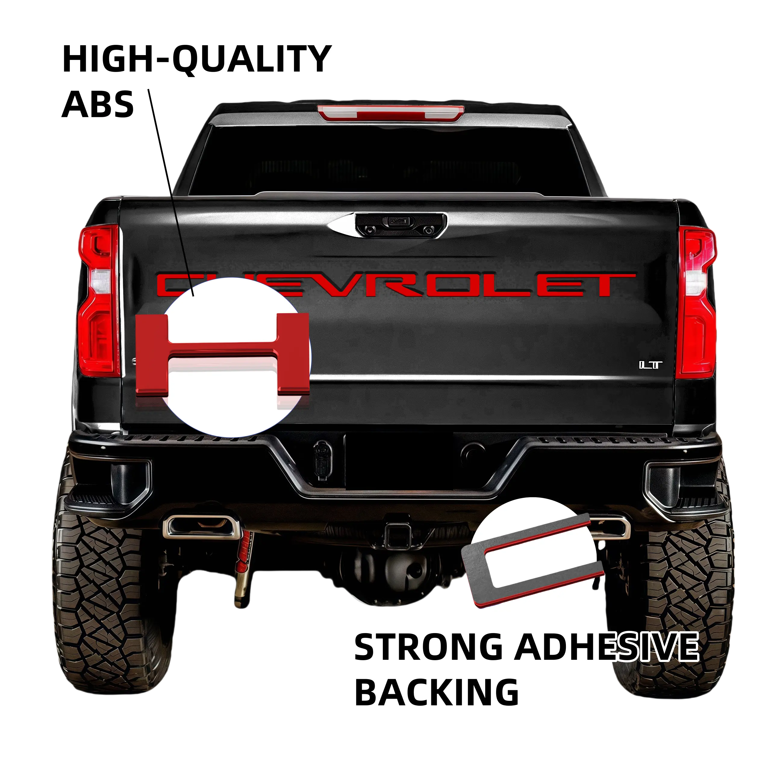 3D Raised Tailgate Lettering Inserts Decal - Custom Vehicle Specific Fit ABS Plastic Truck Accessories, Anti-Fade Coating, Metal Finish, Fast Self-Adhesive Installation for Chevrolet Silverado 2019-2025 (Red)