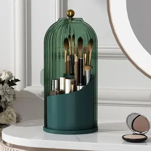 Rotating Makeup Brush Holder with Lid - 360° Waterproof & Dustproof Cosmetic Organizer | Vanity Brush Storage, Beauty Tools Case