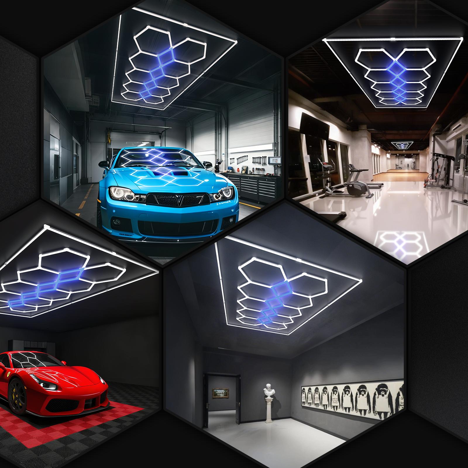 HYPERLITE Color Glow, Garage Lights, Honeycomb Design, Rectangle Frame Modular Lighting, LED Ceiling Light, 568W-624W 56800LM-62400LM, 6500K Bright White, for Garages, Workshops, Gyms, Studios,  Barber Shops, Decorative Spaces， SpringGlowUp