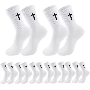 Christian Cross Socks Prayer Stockings 2/4/8 Pairs with Eye-Catching Crosses for Husband Wife Family Birthday Christmas Easter Gift