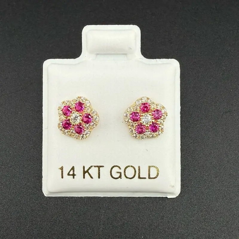14k gold pink flower earrings 14k gold pink flower earrings
