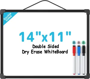 MaxGear Double-Sided Dry Erase Board, 14"x11" Mini Hanging Whiteboard, Small White Board with 3 Dry Erase Markers and 3 Magnets, Portable for Planning, Drawing, Memo, to Do List, Black Frame