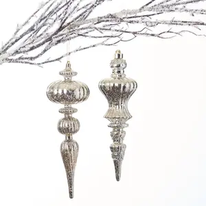 Distressed Champagne Gold Shatterproof Finial Large Christmas Tree Ornament - Set of Two