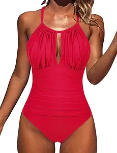 Hilor Women's One Piece Swimsuits Hlater High Neck Tummy Control Bathing Suit Sexy Ruched Monokini Swimwear
