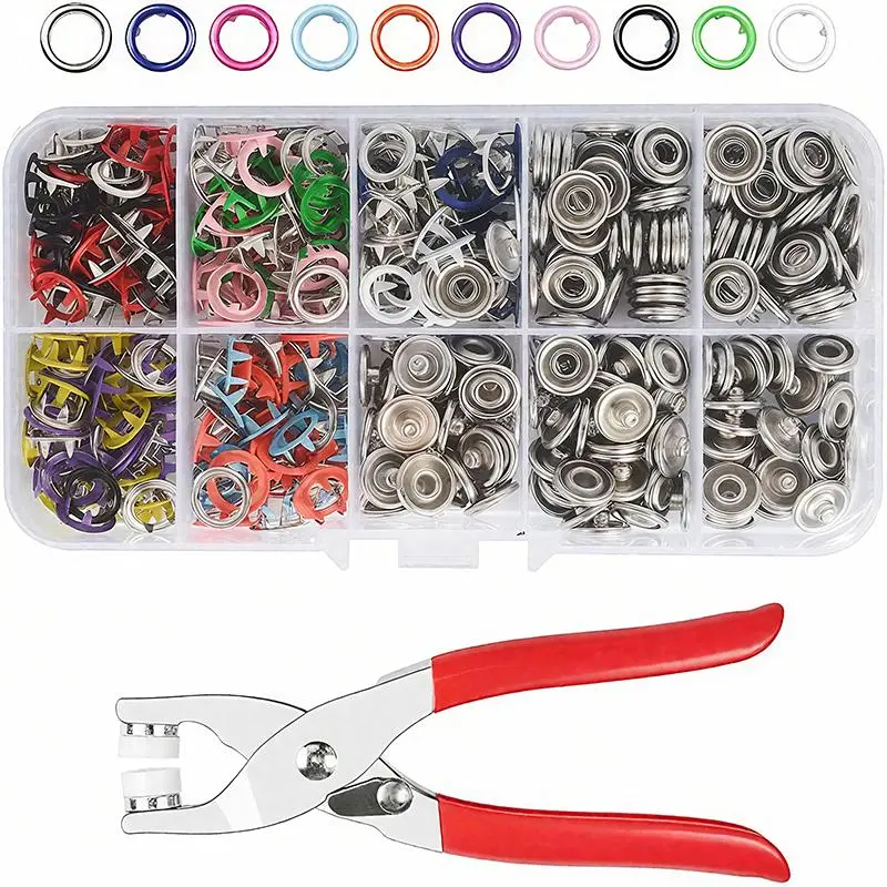 100 set claw Button Kit,9.5mm Snap Fasteners Kit with Pliers-Suitable for fabrics with a thickness of 1-3 cm,Metal Snaps Kit with Tool, Five Claw Buckle Tool Set,seam-free nail button, hand press snap button, tool snap button,#SummerWins #DealsForYouDays
