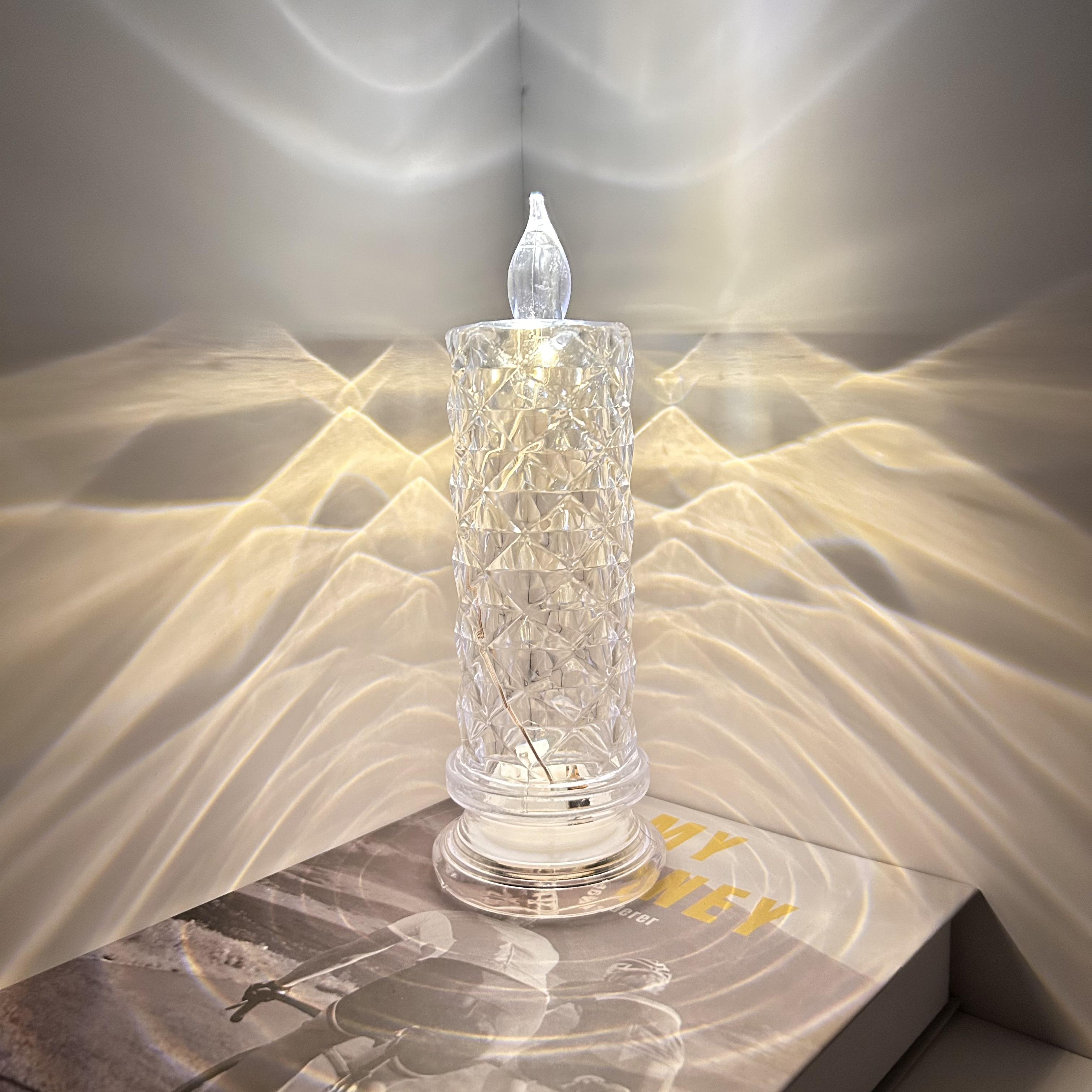 4-Pack Crystal Flameless LED Candles with Realistic Flame - Diamond-Look Ambient Glow Home Decor, Table Centerpiece Ideas, Festive Holiday (Christmas, Halloween) Santa Ornament, Indoor Outdoor Aesthetic Gift Set