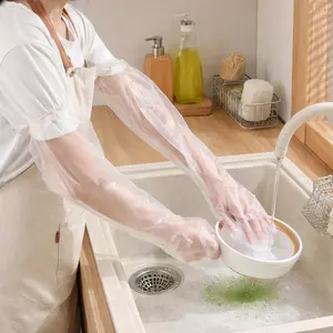 10PCS Thickened Disposable TPE Cleaning Gloves, Extra Long Transparent Kitchen Gloves with Elastic Cuff, Oil-Proof Hand & Arm Protection